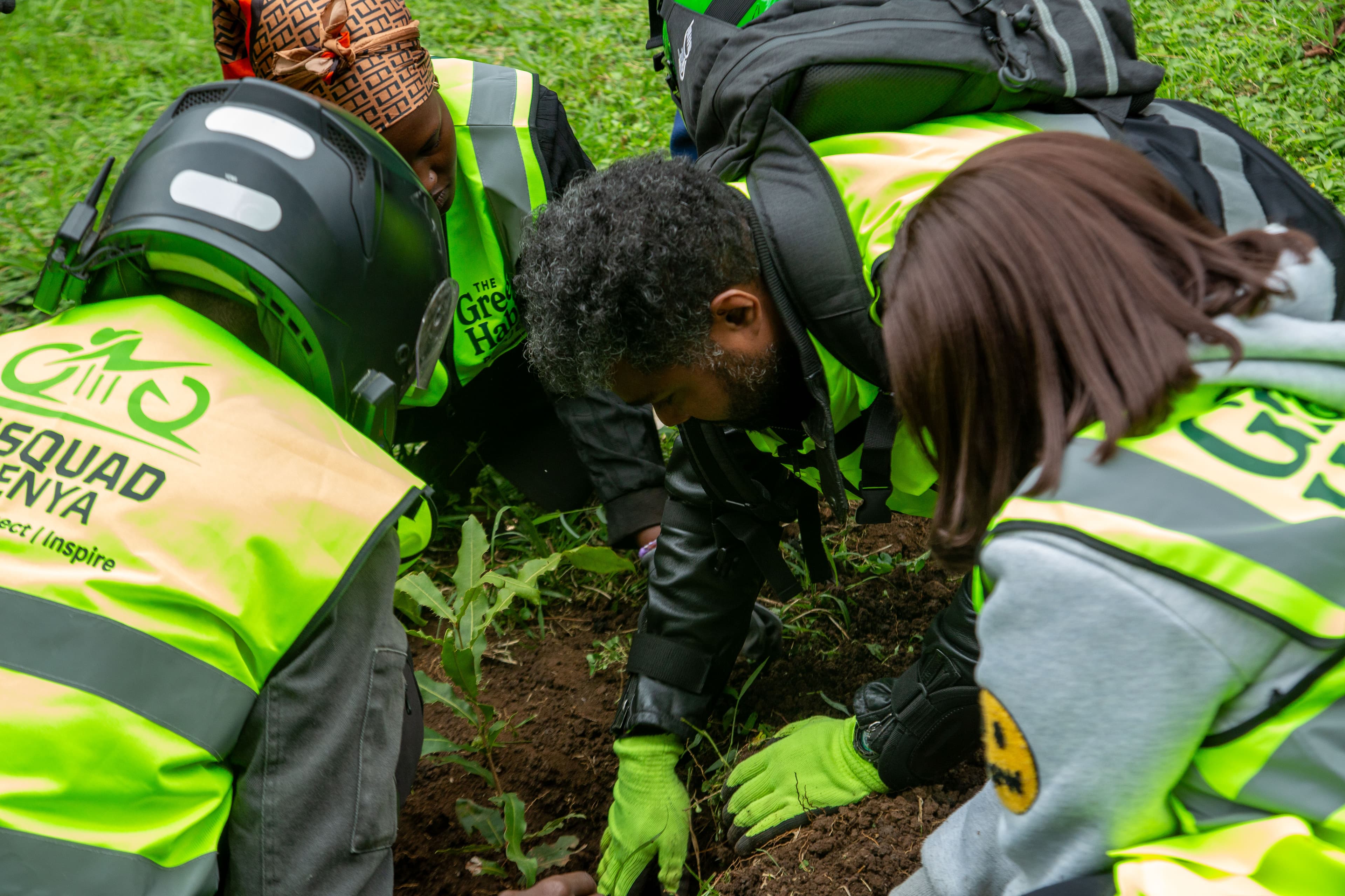 Green Habits community volunteers planting indigenous saplings at Karura Forest, Nairobi